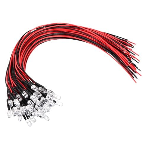 Image of PATIKIL 5mm LED Diode Light, 50 Pcs 3-6V DC Pre Wired Mini LED Lights Bulb Light-emitting Lamp for RC DIY Indicator Lighting, Red