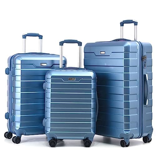 Image of RMW Luggage Set 3 Piece 20” 24” 28” Hard Shell Suitcases, Lightweight PC Travel Trolley Cases with TSA Lock, 4 Spinner Wheels, Large Capacity Durable Scratch-Resistant (Ice Blue, 3 PIECE Full Set)