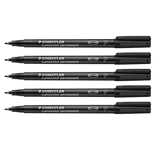 Image of STAEDTLER Lumocolor Permanent Marker Pen, Smudge-Proof and Waterproof on Almost All Surfaces, line Width F 0.6 mm, refillable, Long Service Life, 5 Black Universal pens, 318-9X