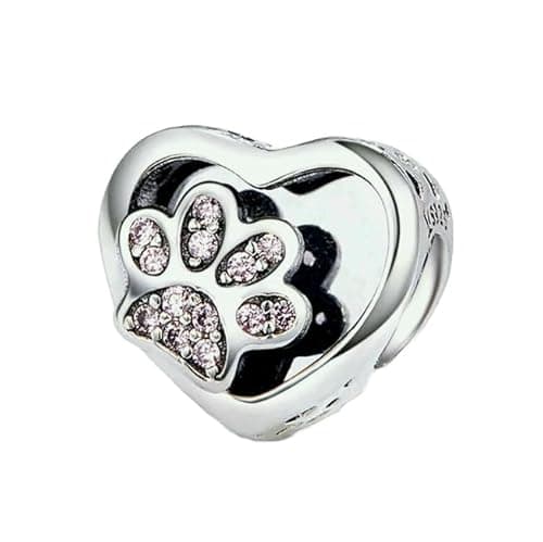 Image of Pink Enamel Dog Paw FootPrint Charm 925 Sterling Silver Dangle Charm for European Fashion Bracelet Necklaces Wedding Day Valentine's Day Jewelry Beads Gift for Sister Family Wife