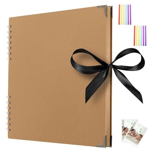 Image of DDUP Scrapbook Photo Album 60 Sides-20.5x 20.5cm,Thick Kraft Paper Spiral Bound Scrap Book,Wedding Picture Scrapbooking Album 180gsm Memory Book Ideal for Memories (Brown)
