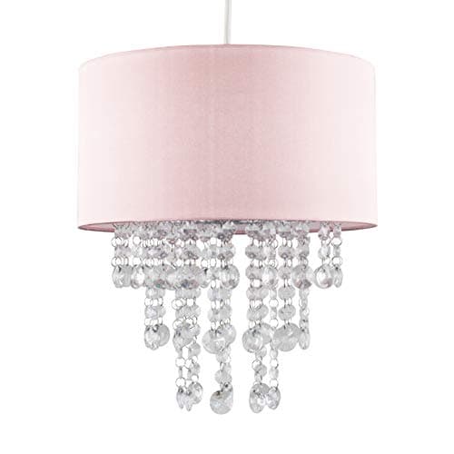 Image of MiniSun | Modern Pink Ceiling Light Shade with Clear Acrylic Jewel Effect Droplets | Pendant Lights, Home Décor & Improvement Essential | Includes 10W GLS Bulb [3000K Warm White] | 32cm Shade Width