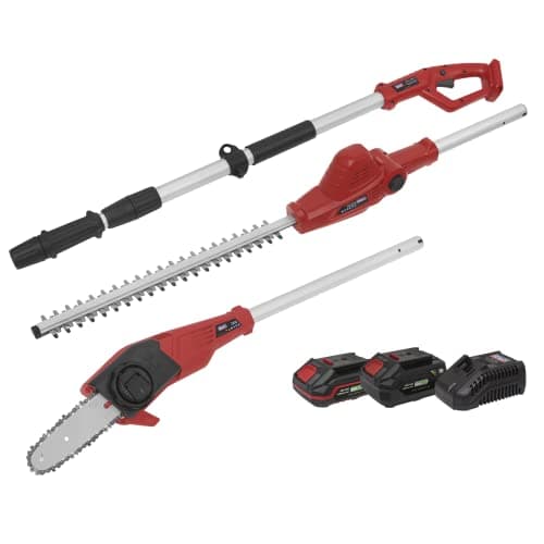 Image of Sealey 20V SV20 Series Telescopic Cordless Hedge Trimmer & Chainsaw Kit - 2 Batteries CP20VTPCOMBO