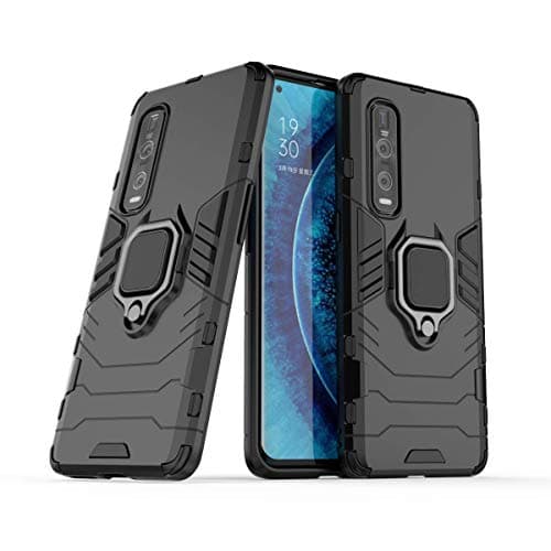 Image of MRSTER OPPO Find X2 Pro Case, Heavy Duty Armor Dual Layer Shock Resistant Hybrid Protective Case Cover with Ring Holder Kickstand for OPPO Find X2 Pro 5G. HB Black