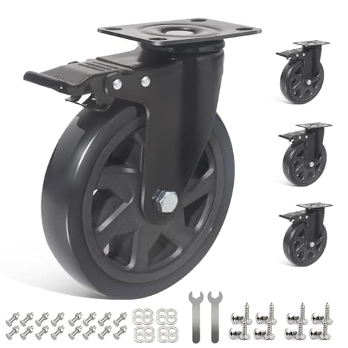 Image of RRIUTO Heavy Duty Castors 150 mm with Brake, 4 Swivel Castors with Bolts Load Capacity 1000 kg, Quiet Furniture Castors 360° Rotation for Furniture, Transport Wheels for Trolley, Table