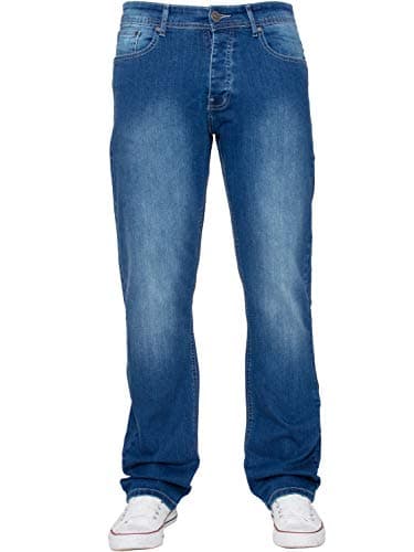 Image of New Mens ENZO Stretch Straight Leg Regular Fit Classic Basic Denim Jeans (34W x 32L, Light Blue)