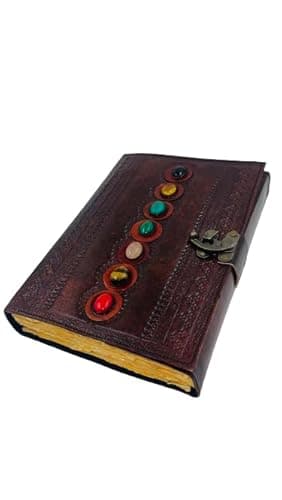 Image of OVERDOSE leather journal Seven Stone Handmade vintage Double Lock Deckle edge paper, Blank spell book of shadows grimoire - 7x10 inches |17x25 cm | A4