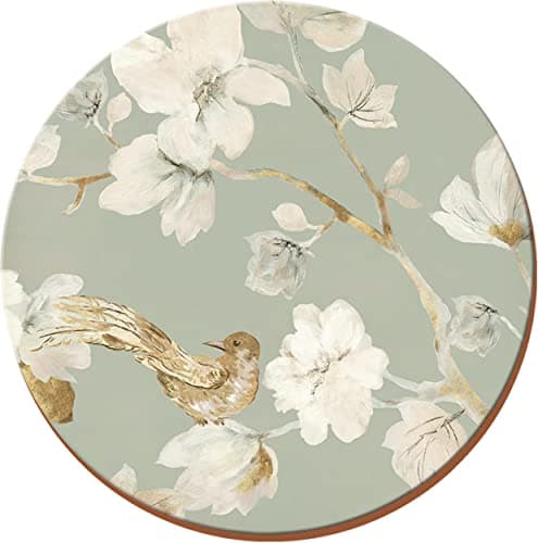 Image of Creative Tops Duck Egg Floral Bird Cork-Back Premium Round Coasters, Set of 4, Multi-colour
