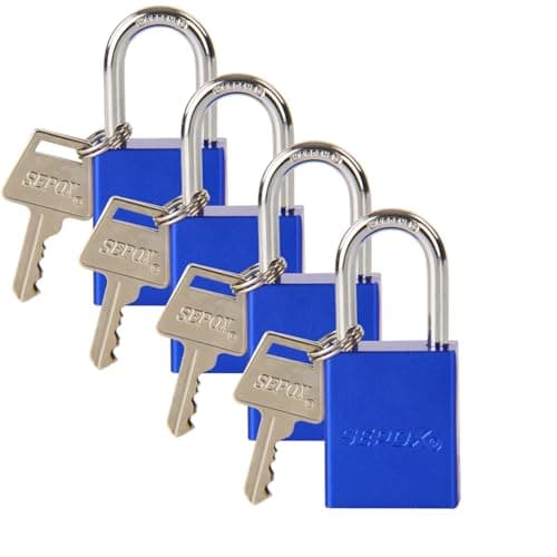 Image of SEPOX Weatherproof Solid Aluminum Keyed Alike Padlock Industrial-Grade Padlock for Security Waterproof,Corrosion Resistant Safety,for Lock-Out,Garden,Locker-Lock,Sheds,Cabinets,Doors(Blue 4 Pack)