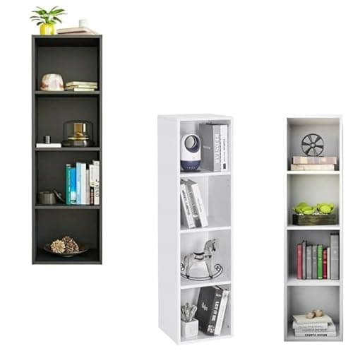 Image of Lillyvale Large Bookcase Bookshelf Black White 4 Wood Tier Shelves Free Standing Shelving Storage Display Unit Organizer for Living Room (White)