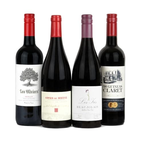 Image of French Red Wine Regions Mixed Selection | Case of 4 Stunning French Red Wines | 75cl Bottles from Bordeaux, Rhône, Beaujolais and Roussillon | Gifts for Wine Lovers