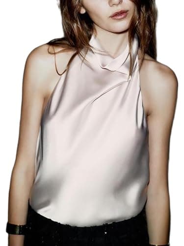 Image of Svuitmsl Women Y2k Halter Tank Tops Sleeveless Mock Neck Cami Top Sexy Open Back Satin Silk Satin Going Out Camisole Clubwear (A-Light Grey, S)