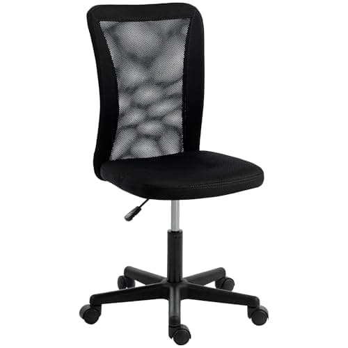 Image of Vinsetto Office Chair, Armless Desk Chair, Adjustable Computer Swivel Chair with Rolling Wheels and Mesh Back for Home Work Study, Black