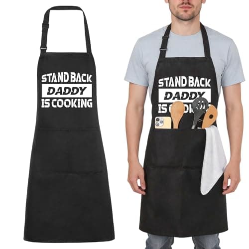 Image of ViEinkaufen BBQ Aprons for Men, Funny Grilling Dad Apron with 2 Pockets, Cotton Kitchen Cooking Aprons, Father Day Gifts for Husband, Dad, Chef, Boyfriend