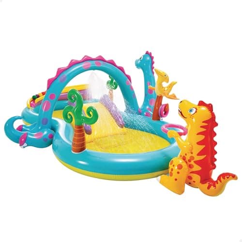 Image of Intex-57135NP Dinoland Play Center-Inflatable water play center, assorted model (with and without volcano), multi-colored, 333x229x112 cm-280 Liters (57135NP)