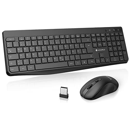 Image of KOORUI Wireless Keyboard and Mouse Set, German Layout QWERTZ with 12 Function Keys, 2.4 GHz, for Windows, MacOS, Linux, Black