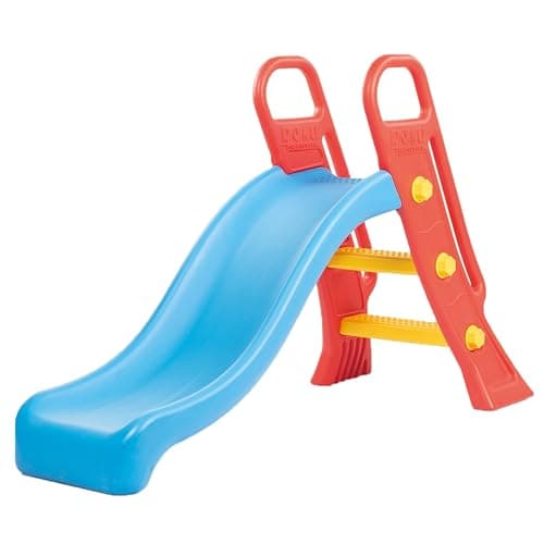 Image of """DOLU Junior Slide for Kids ? 4ft Outdoor Play Slide with Steps ? Plastic Garden Slide for Toddlers Ages 2+, Colourful Design in Blue, Red & Yellow ? Lightweight & Durable"""