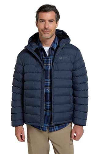 Image of Mountain Warehouse Seasons Mens Fur-Lined Padded Jacket - Microfibre insulation & Faux Fur Puffer Coat with Side Pockets - Best for Autumn, Winter, Outdoors Navy L