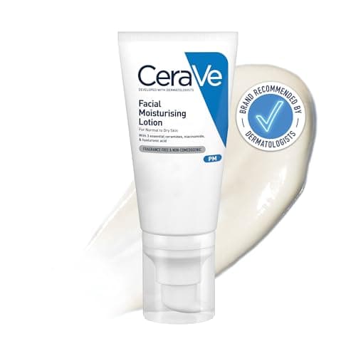 Image of CeraVe PM Facial Moisturising Lotion, face moisturiser for all skin types, normal and dry skin, contains Niacinamide, long lasting hydration, contains 3 essential ceramides, moisturiser face, 52ml
