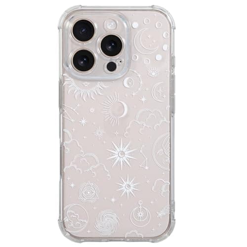 Image of CHEORFAY iPhone 16 Pro Case, Clear Transparent Flexible Soft Silicone TPU Bumper Buffer Shockproof Protective Cover with Fantasy Astrology Pattern Design for iPhone 16 Pro - Moon Star