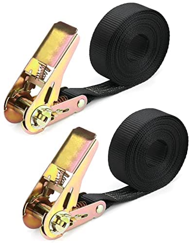 Image of QWORK® 2 Piece Ratchet Tie Down Straps, Heavy Duty Tensioning Straps, 6M x 25mm, for Motorcycle, Car, Trailer, Home