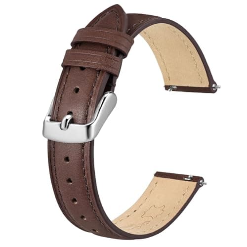 Image of BISONSTRAP Elegant Leather Watch Straps, Quick Release, Watch Bands for Women and Men, 14mm, Dark Brown (Silver Buckle)
