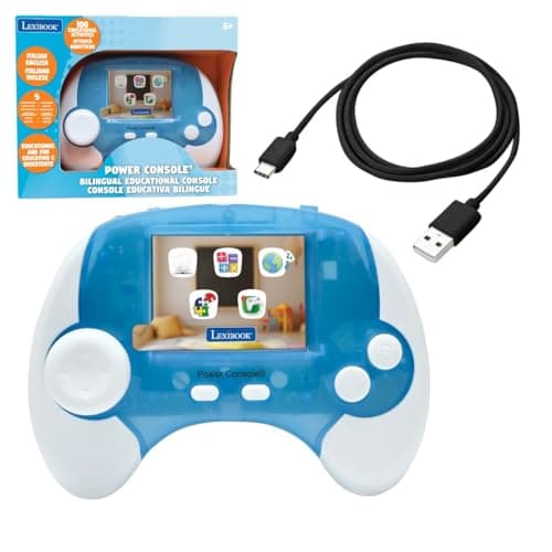 Image of Lexibook, Power Console Educational Bilingual Talking Handheld Console, 2.8'' Colour LCD Screen, 100 Activities in English and Italian, Blue/White, JCG100i5LXB