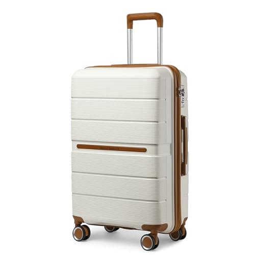 Image of British Traveller 28" Large Suitcase Check in Hold Luggage Lightweight Polypropylene Hard Shell Luggage Durable Travel Suitcase with TSA Lock and 4 Spinner Wheels(White, 76cm 92L)