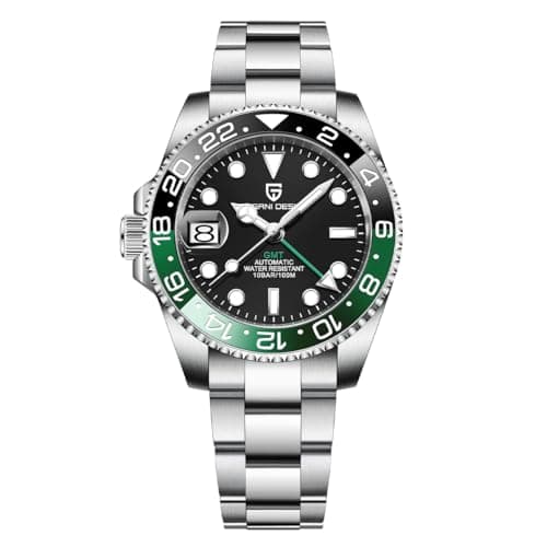 Image of Pagani Design GMT Automatic Mechanical Men's Watch Rotating Ceramic Bezel Stainless Steel Watch with Date Function Men's Sport (Steel Belt Black Green-3)