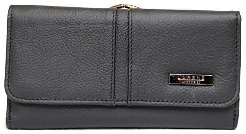 Image of Lorenz Ladies Large Matinee Leather Purse with Clip Frame Fastening - Black