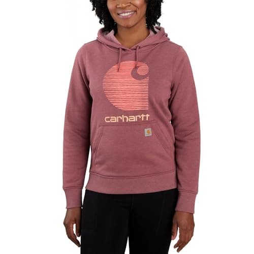 Image of Carhartt Women's Rain Defender Relaxed Fit Midweight C Logo Graphic Sweatshirt, Iron Ore Heather, XS