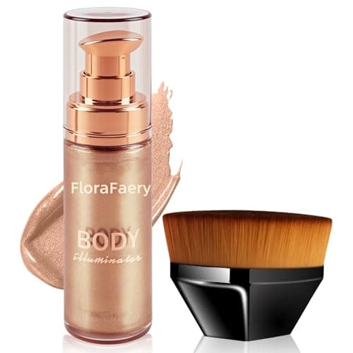 Image of Body Shimmer Oil, Face & Body Glow Oil, Liquid Highlighter Spray, Waterproof Non-Sticky Luminizer, Body Illuminator for Instant Skin Radiance, Moisturizing Glow Lotion with Makeup Brush (Rose Gold)