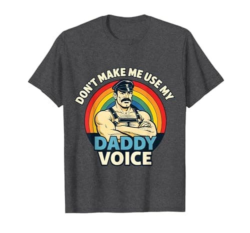 Image of Gay Tom Daddy Voice Funny Bear Dom Rainbow CSD LGBTQ Pride T-Shirt, Men, Dark Heather Grey, 4X-Large