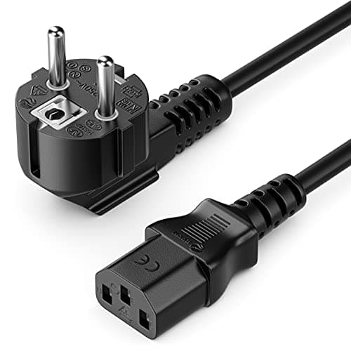 Image of deleyCON 5m Power Cable Protection Contact Plug Type F (CEE 7/4) Angled 90° to Power Connector C13 Female Connector PC Monitor Computer Monitor Printer Beamer - Black