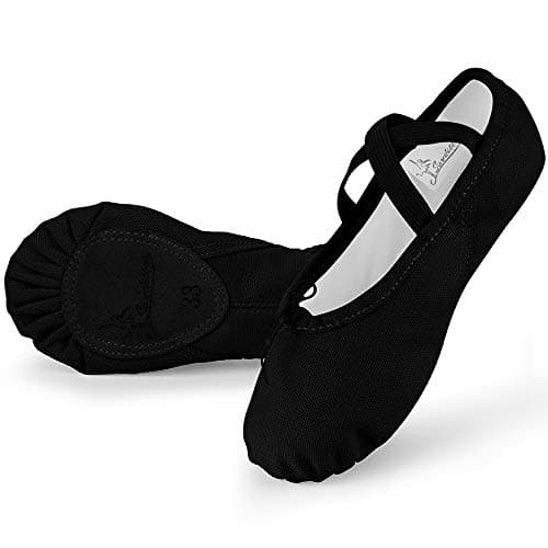 Image of Soudittur Ballet Shoes Girls Dance Slippers Canvas Gymnastic Yoga Shoes Split Sole Canvas Flat for Kids and Adult (Size 3.5 UK Adult, Black)