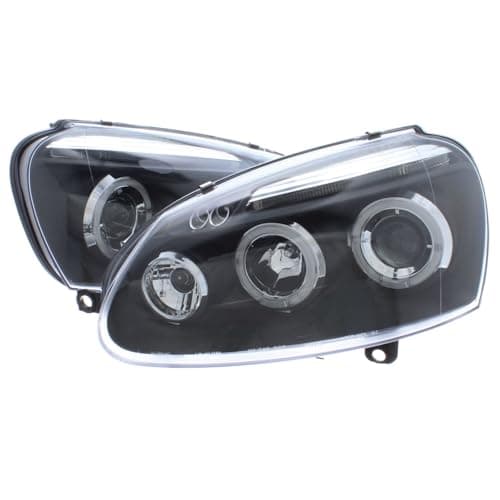 Image of XYZ Parts Projector Upgrade Headlights Black Inner With Twin Angel Eyes Halo Compatible With VW Golf Mk5 2003-2009 Boxed Pair Replacements