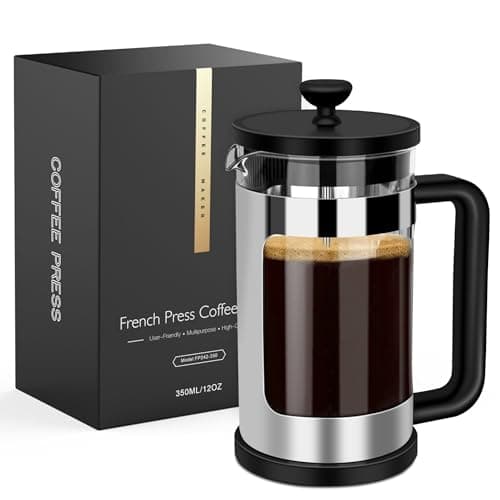 Image of RAINBEAN 2 Cups Cafetiere Coffee Press, French Press Coffee Maker, Small Cafetiere with 3 Level Stainless Steel Filter, Heat Resistant Borosilicate Glass, Coffee Brewer Tea Press,0.35 L / 12 oz