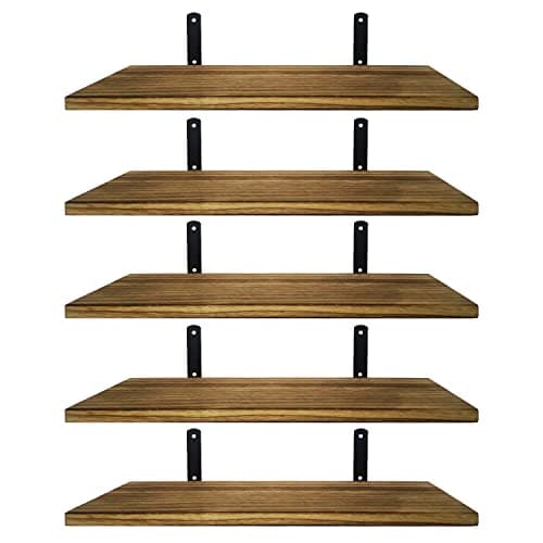 Image of Mardili Shelves Wood Wall Mounted Shelf, Rustic Shelves Set of 5(Light brown)