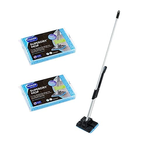 Image of Addis Superdry Sponge Floor Mop with Built-In Self-Wringing Handle & 2 Spare Replacement Refill Sponges, Black Metallic