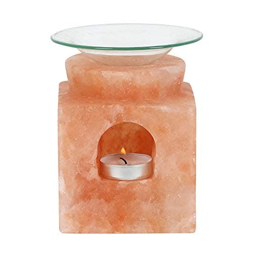 Image of Himalayan Salt Cube Shaped Oil Burner -15cm x 10cm (1 Pc.) - Unique & Sophisticated Piece - Natural Fragrance & Soothing Ambience - Perfect for Home & Outdoor Use, Pink