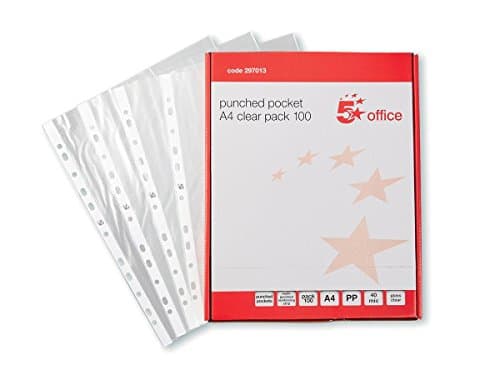 Image of 5 Star Office Punched Pocket Polypropylene Top-opening 40 Micron A4 Clear [Pack 100]