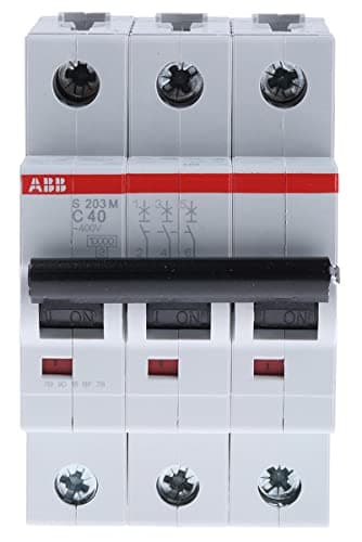 Image of ABB S203M-C40 Miniature Circuit Breaker, 3 Pole, Type C, 10kA/15kA Breaking Capacity, 40 Amp Current (2CDS273001R0404)