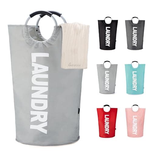 Image of Caroeas 100L Collapsible Laundry Basket, Waterproof Laundry Bag for Baby, Large Washing Basket with Padded Handles Stands Up Well for Easy Storage, Light Grey