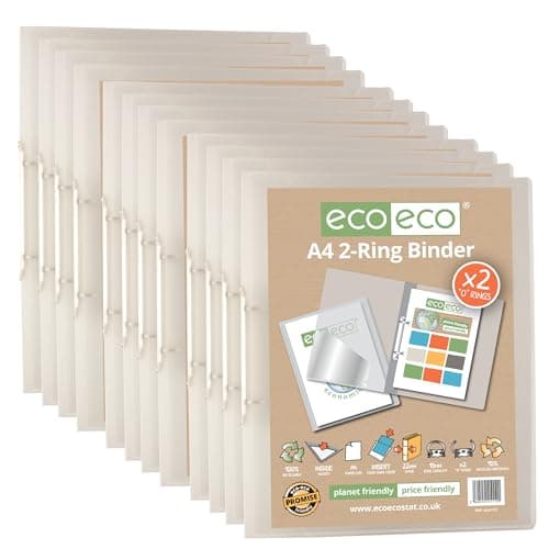 Image of eco-eco A4 95% Recycled Presentation 22mm Spine 2 Ring Binder Clear, Pack of 12, eco112x12