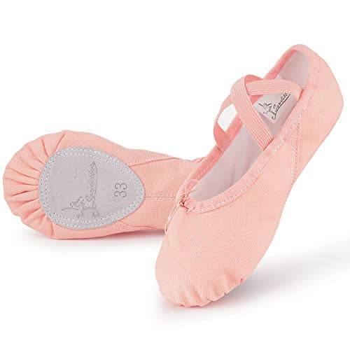 Image of Soudittur Ballet Shoes Girls Dance Slippers Canvas Gymnastic Yoga Shoes Split Sole Canvas Flat for Kids and Adult (Size 10 UK Child, Pink)