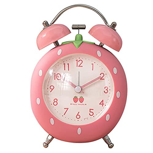 Image of Strawberry Alarm Clock for Kids, Cute Alarm Clock for Heavy Sleepers with Backlight,Loud Twin Bell Alarm Clock for Bedroom Decoration (Pink)
