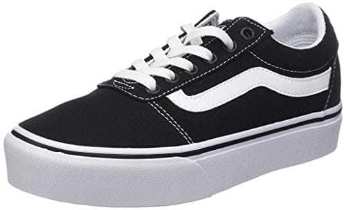 Image of Vans Womens Size 4, Platform Ward Sneaker, Black & White Suede Canvas Stack Lace Up Shoes, Low Top Ladies' Trainers, Lightweight Sports Shoes Active Wear Range (4 UK)