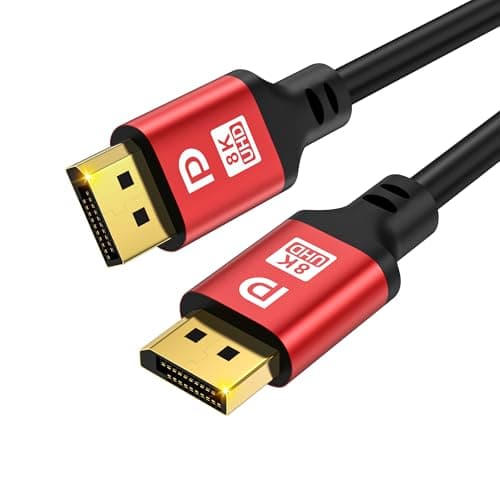 Image of jojobnj DisplayPort Cable 2.1, DP Cable 7m 16K,10K,8K@60Hz, 4K@144Hz, 2K@240Hz,32.4Gbps，HBR3 Support 32.4Gbps, HDR 4:4:4 / HDR 10 and HDCP 2.2 for Laptop PC TV Gaming Monitor-Red