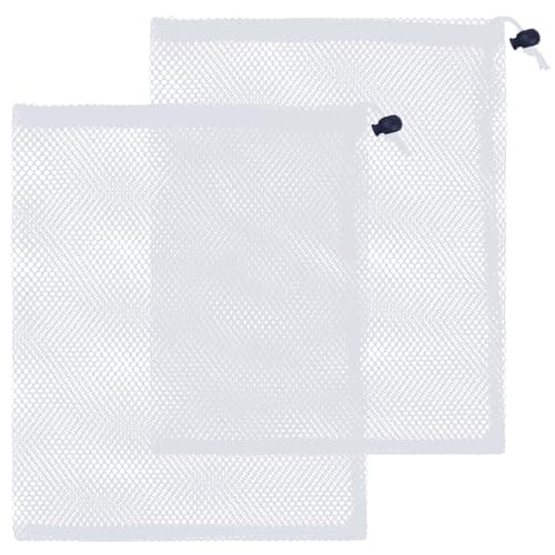 Image of SUBTAVIK 2 Pcs Mesh Drawstring Bags, White Nylon Net Bags, 20x30cm, Drawstring Closure, Multipurpose Storage for Swimming, Beach, Pool, Travel, Home Use