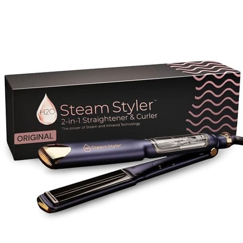 Image of H2O Steam Styler Original 1.53" Ultimate Steam Hair Straightener & Curler, Salon Results Frizz Control, Shine & Hydration, Infrared Heat & Ion Therapy for All Hair Types